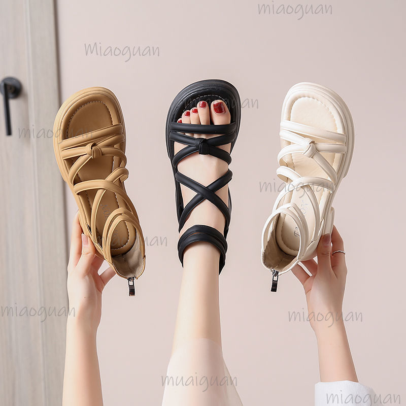 Streetwear Zipper - 5CM Thick Heel Women Sandals Simple