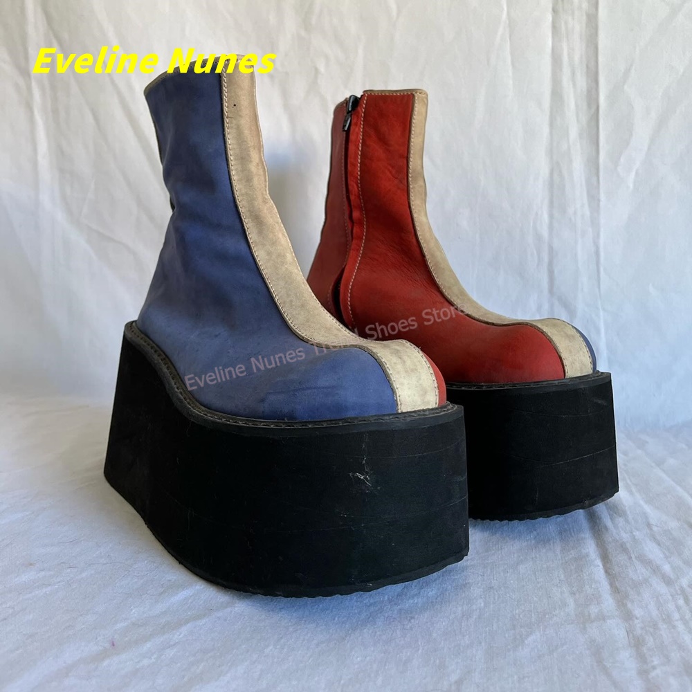 Streetwear Zipper - Y2K Red Blue Platform Ankle Boots