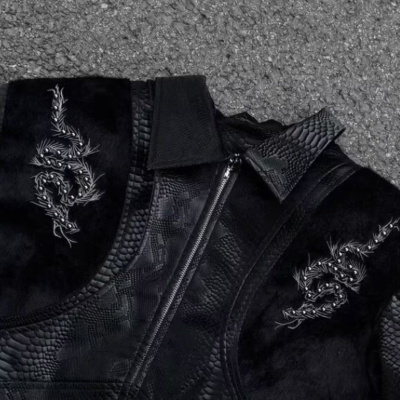 Men Black Snake Embossed Jacke - Streetwear Zipper recension och pris