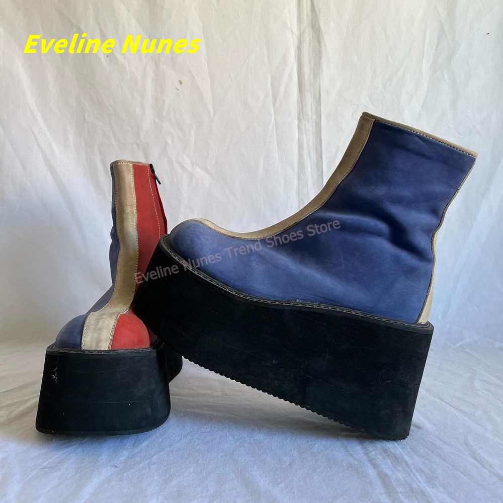 Y2K Red Blue Platform Ankle Bo - Streetwear Zipper recension och pris
