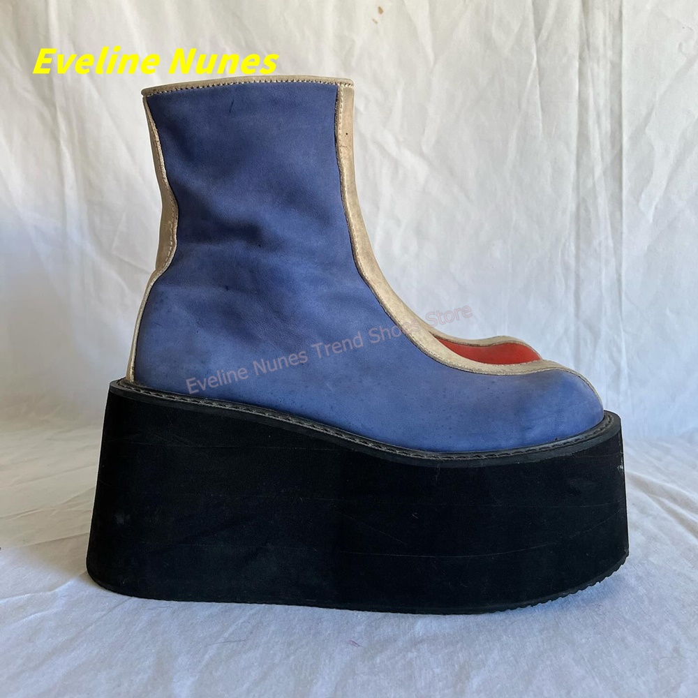 Y2K Red Blue Platform Ankle Bo - Streetwear Zipper recension och pris