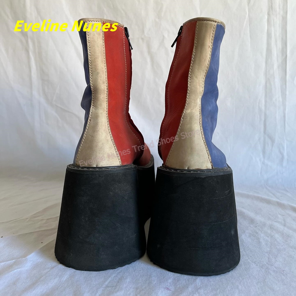 Y2K Red Blue Platform Ankle Bo - Streetwear Zipper recension och pris
