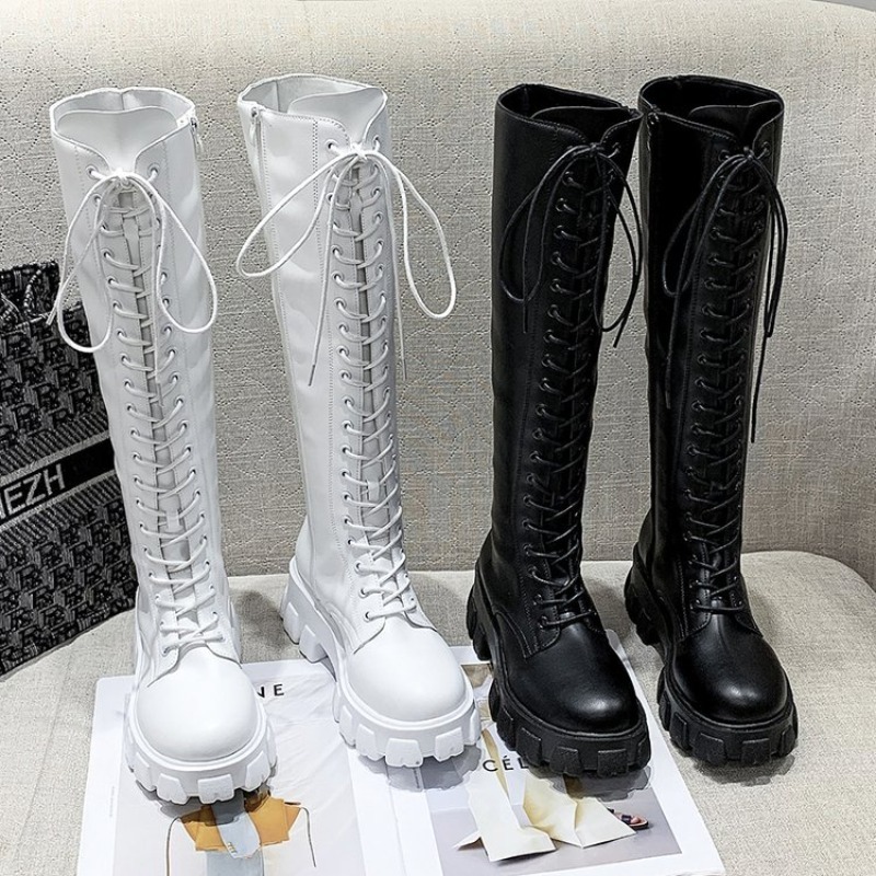 Women Knee High Boots Lace Up  - Streetwear Zipper recension och pris