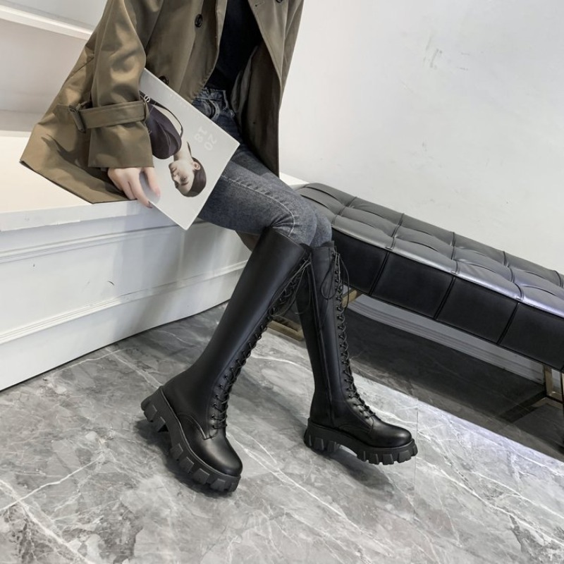 Women Knee High Boots Lace Up  - Streetwear Zipper recension och pris