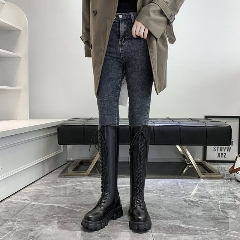 Women Knee High Boots Lace Up  - Streetwear Zipper recension och pris