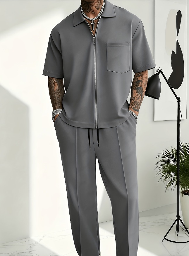 Men 2 Piece Outfits Half Zip P - Streetwear Zipper recension och pris